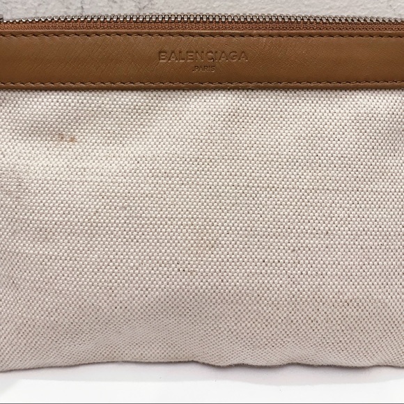Balenciaga Canvas Tan Leather Trim Small Wristlet Clutch Bag - Picture 5 of 6